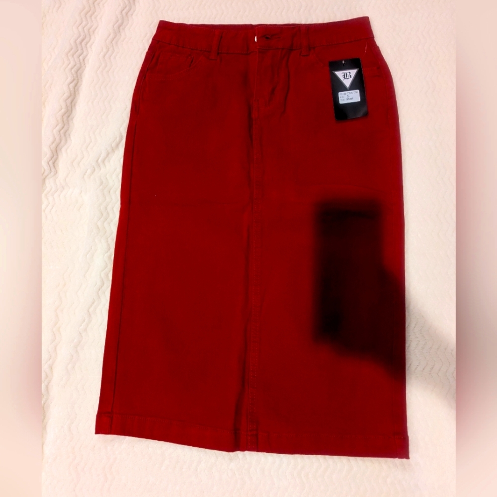 NWT Be-Girl Straight Midi Skirt-Cherry